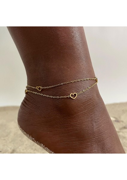 JC-131G Paslanmaz Çelik Çift Katmanlı Içi Boş Kalp Yılan Düz Ayak Zincir Halhal Plaj Aksesuarları Kız Parti Yaz Için Hiçbir Solmaya Halhal (Yurt Dışından) fiyatları