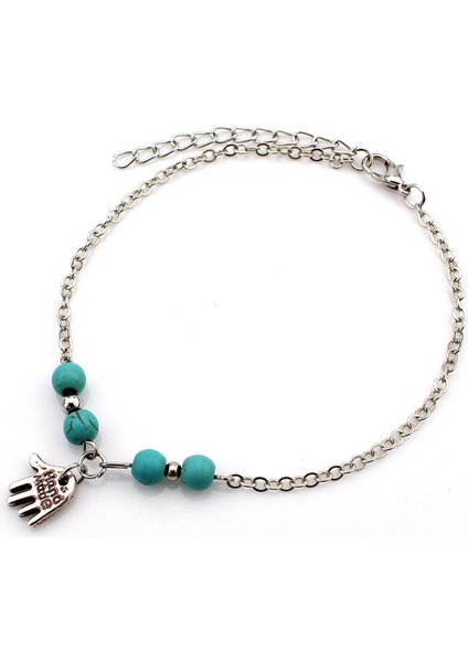 No.5 Boyutu Boho Kadın Yaz Halhal Plaj Ayak Zincirleri Çapraz Ağaç Kaplumbağalar Kabuklu Fatima'nın Eli Ayak Bileği Bilezik Kız Moda Takı (Yurt Dışından)