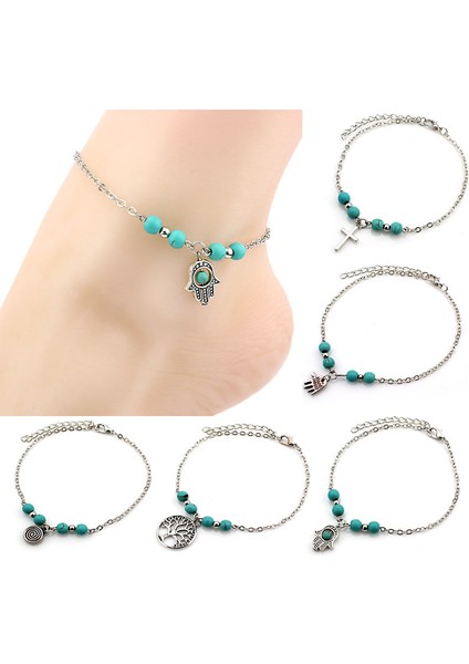 No.5 Boyutu Boho Kadın Yaz Halhal Plaj Ayak Zincirleri Çapraz Ağaç Kaplumbağalar Kabuklu Fatima'nın Eli Ayak Bileği Bilezik Kız Moda Takı (Yurt Dışından) fiyatları