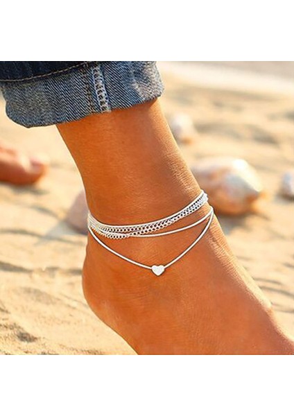 SL102 Bohem Moda Çok Katmanlı Halhal Bilezik Bacak Üzerinde Kalp Kelepçe Yalınayak Kadınlar Için Zincir Plaj Ayak Takı (Yurt Dışından)