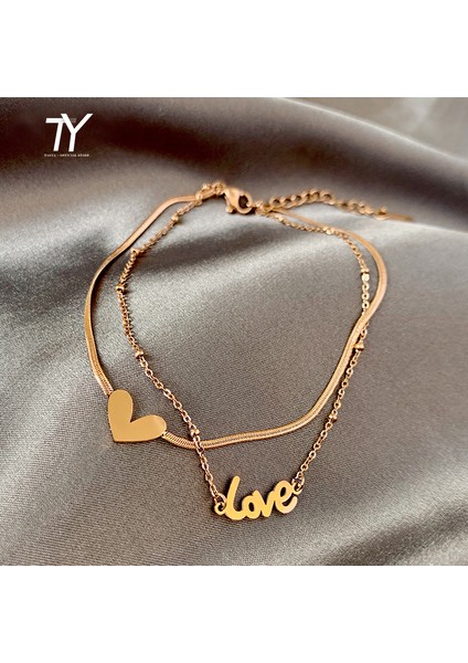 Altın Rengi Klasik Aşk Mektubu Kalp Şeklinde Çift Katmanlı Titanyum Çelik Halhal Woma Kore Moda Takı Solmaz Halhal (Yurt Dışından)