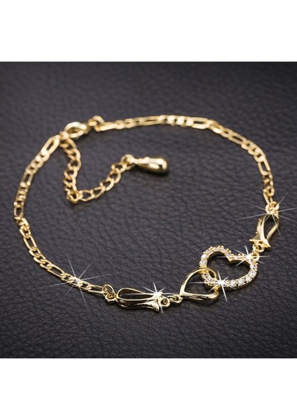 No.1 Boyutu 2022 Moda Çift Kalp Ayak Bileği Kadın Aşk Düğün Bilezik Kristal Yalınayak Plaj Bacak Zinciri Hediye 25CM(9 ") Uzun (Yurt Dışından)