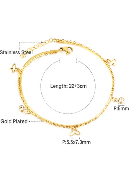 130AG Luxusteel Çift Katmanlı Para Disk Kolye Halhal Altın Renk Paslanmaz Çelik Anti-Alerjik Halat Zincir Bacak Ayak Bilezik Takı (Yurt Dışından)