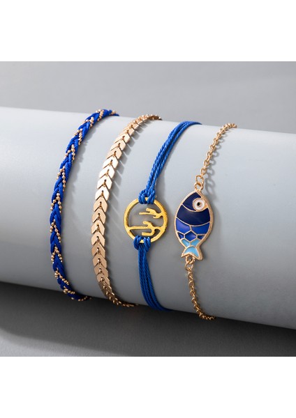 NO.16592 Boyutu Tocona Ets Bohemian Mavi Halat Halhal Kadınlar Için Sevimli Balık Içi Boş Geometri Alaşım Metal Ayak Zinciri Yaz Takısı (Yurt Dışından)