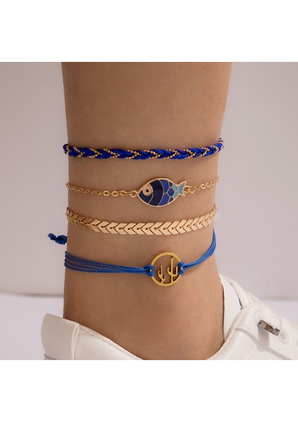 NO.16592 Boyutu Tocona Ets Bohemian Mavi Halat Halhal Kadınlar Için Sevimli Balık Içi Boş Geometri Alaşım Metal Ayak Zinciri Yaz Takısı (Yurt Dışından) fiyatları