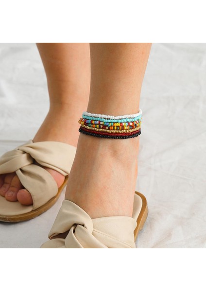 No.8 Boyutu Bohemian Renkli Boncuklar Halhal Kadınlar Için El Yapımı Esneklik Ayak Takısı Yaz Plaj Yalınayak Bilezik Ayak Bileği Bacak Üzerinde 2022 (Yurt Dışından) modelleri