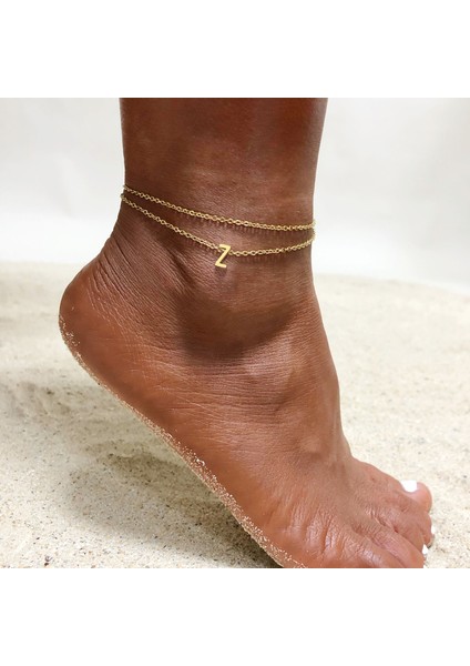 JC-070G-G Kadınlar Için Katmanlı Ilk Bilezik Halhal Paslanmaz Çelik Ayak Zinciri A - Z Mektup Ayak Bilekleri Bohemian Yaz Plaj Hediyesi (Yurt Dışından) indirimleri