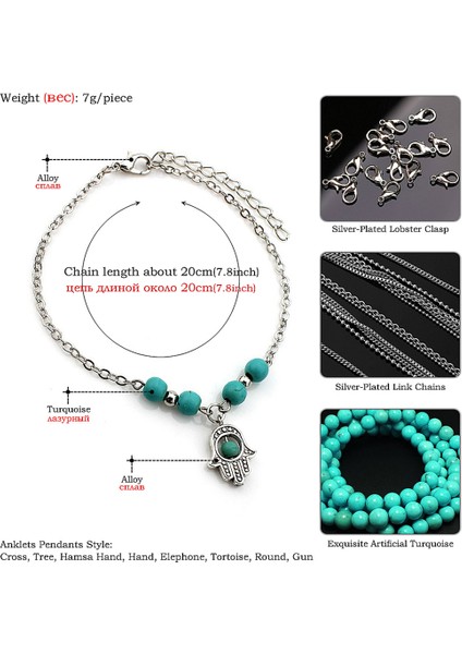 D Bohemian Plaj Turquoises Halhal Kadınlar Için Güzel Fatima Handtreecross Kolye Ayak Bileği Bilezik Kız Ayak Zinciri Accesoires (Yurt Dışından) modelleri