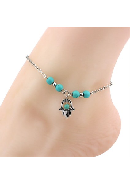 D Bohemian Plaj Turquoises Halhal Kadınlar Için Güzel Fatima Handtreecross Kolye Ayak Bileği Bilezik Kız Ayak Zinciri Accesoires (Yurt Dışından) fırsatları