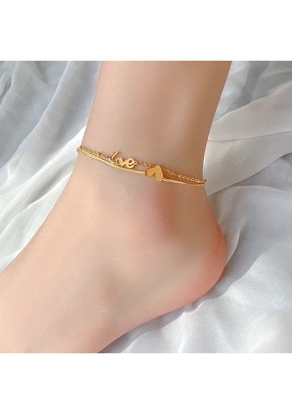 A11 Klasik Aşk Mektubu Kalp Şeklinde Çift Katmanlı Titanyum Çelik Halhal Woma Kore Moda Takı Solmaz Halhal (Yurt Dışından)