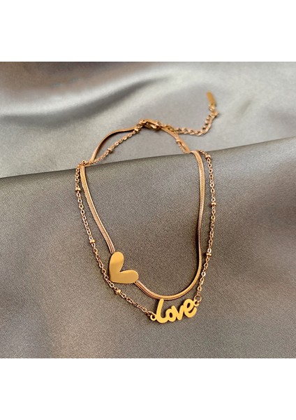 A11 Klasik Aşk Mektubu Kalp Şeklinde Çift Katmanlı Titanyum Çelik Halhal Woma Kore Moda Takı Solmaz Halhal (Yurt Dışından) modelleri