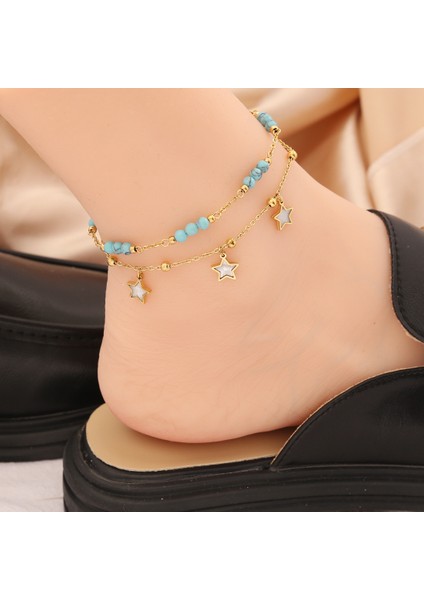 No.4 Boyutu 316L Paslanmaz Çelik Göz Yıldız Yeşil Taş Charm Halhal Kadınlar Kız Için Yeni Trend Ayak Bileği Zincirleri Solmayan Takı Hediye Parti (Yurt Dışından)