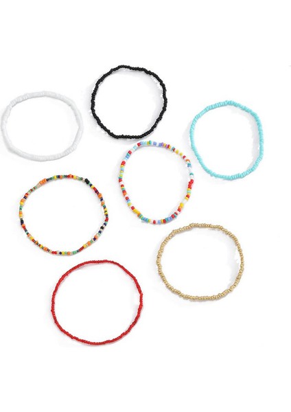 No.1 Boyutu Tasarımcı Orijinal Karışık Renkli Pirinç Boncuk 7 Parçalı Halhal Bohem Tarzı Moda Basit Elastik Halhal Bayanlar Parti Hediyesi (Yurt Dışından) fiyatları
