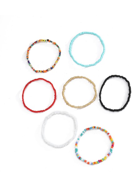 No.1 Boyutu Tasarımcı Orijinal Karışık Renkli Pirinç Boncuk 7 Parçalı Halhal Bohem Tarzı Moda Basit Elastik Halhal Bayanlar Parti Hediyesi (Yurt Dışından) fırsatları