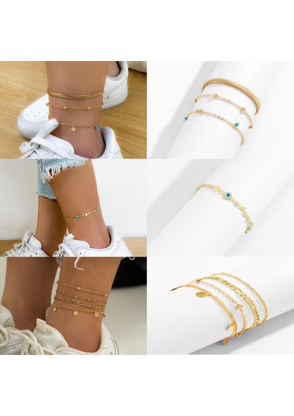 Altın Rengi Vintage Yuvarlak Pullu Göz Kolye Halhal Womemple Altın Renk Metal Boncuk Halhal Charm Kızlar Moda Takı Hediyeler (Yurt Dışından) fiyatları