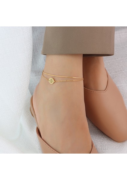 Altın Çin Ayak Bileği Zinciri Vintage Moda Basit Mizaç Ayak Bileği Zincir Takı Kadın Paslanmaz Çelik Moda Ayak Bileği Aksesuarları (Yurt Dışından)