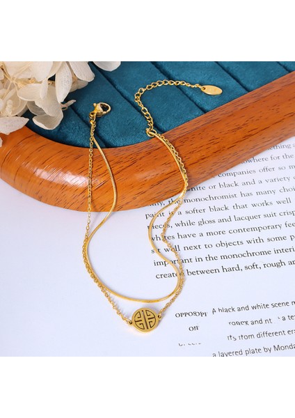 Altın Çin Ayak Bileği Zinciri Vintage Moda Basit Mizaç Ayak Bileği Zincir Takı Kadın Paslanmaz Çelik Moda Ayak Bileği Aksesuarları (Yurt Dışından)