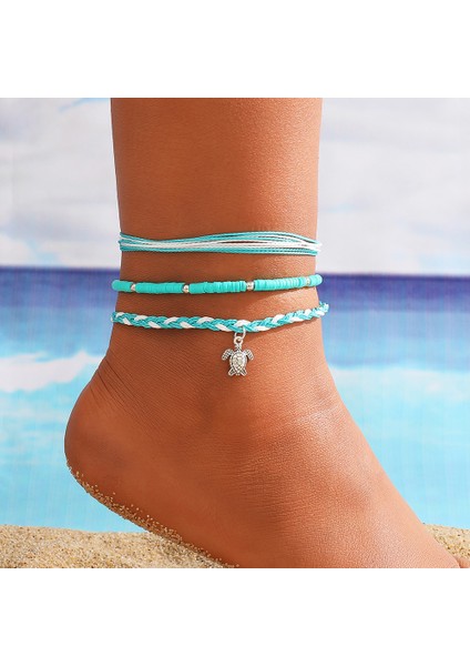 NO.5599302 Boyutu Boho Örgülü Halat Halhal Kadınlar Için Moda Deniz Dalga Kaplumbağa Plaj Halhal Renkli Pirinç Boncuk Zincir Halhal Çok Katmanlı Takı (Yurt Dışından)