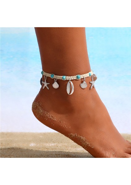 NO.5599302 Boyutu Boho Örgülü Halat Halhal Kadınlar Için Moda Deniz Dalga Kaplumbağa Plaj Halhal Renkli Pirinç Boncuk Zincir Halhal Çok Katmanlı Takı (Yurt Dışından)