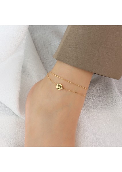 Altın Çin Ayak Bileği Zinciri Vintage Moda Basit Mizaç Ayak Bileği Zincir Takı Kadın Paslanmaz Çelik Moda Ayak Bileği Aksesuarları (Yurt Dışından)