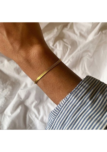 SL092-JIN5MM Bıçak Zincir Halhal Kadınlar Için Altın Renk Bilezik Bacak Üzerinde Paslanmaz Çelik Yılan Zincirler Moda Plaj Aksesuarları Takı (Yurt Dışından) fırsatları