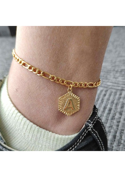 M Boyutu A-Z Ilk Harf Altıgen Ayak Bileği Bilezik Kadınlar Için Altın Renk Paslanmaz Çelik Halhal Kadın Ayak Zinciri Bacak Takı (Yurt Dışından) modelleri