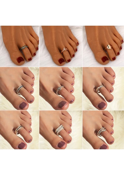 No.5 Boyutu Vintage Içi Boş Oyma Yıldız Ay Ayak Baş Parmağı Yüzüğü Bohemian Ayarlanabilir Açık Halka Bohemian Plaj Kadın Ayak Halkası Takı Hediye (Yurt Dışından) modelleri