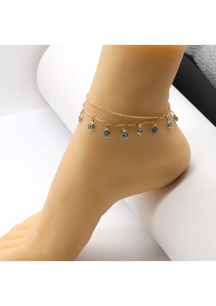 Altın Şanslı Türk Mavi Göz Saçaklı Halhal Bilezik Yaz Ayak Zinciri Yoga Bacak Bilezik Kızlar Plaj Trendy Boho Ayak Bileği Takı (Yurt Dışından)