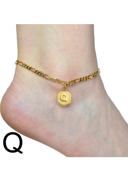Q Anniyo 21 cm + 10 cm Genişletici Zincir A-Z Ilk Harf Halhal Kadınlar Için Moda Alfabe Takı Ayak Zinciri Kız # (Yurt Dışından)