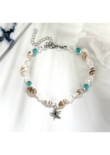 NO.50368 Boyutu Modyle Vintage Gümüş Renk Kabuk Boncuk Denizyıldızı Halhal Kadınlar Için El Yapımı Boncuklu Ayak Bileği Bilezik Yaz Plaj Ayak Takısı (Yurt Dışından) modelleri