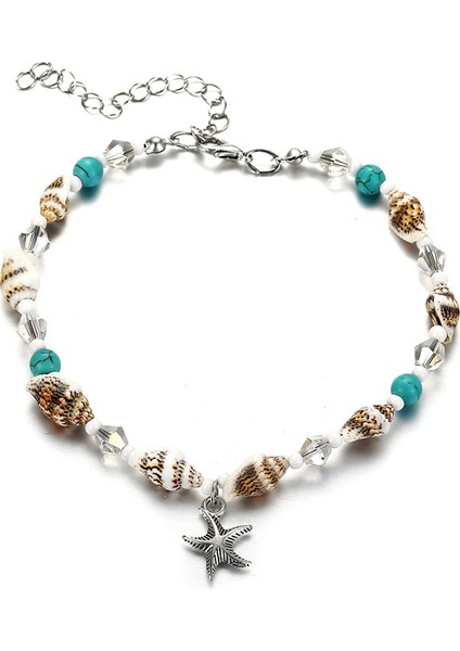 NO.50368 Boyutu Modyle Vintage Gümüş Renk Kabuk Boncuk Denizyıldızı Halhal Kadınlar Için El Yapımı Boncuklu Ayak Bileği Bilezik Yaz Plaj Ayak Takısı (Yurt Dışından) indirimleri