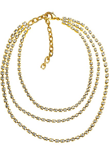 Altın Rhinestone 3 Katmanlar Halhal Bilezik Zincir Yüksek Topuk Dekor Kadınlar Için Lüks Kristal Bacak Halhal Zincir Ayak Takı Yalınayak Sandalet (Yurt Dışından)