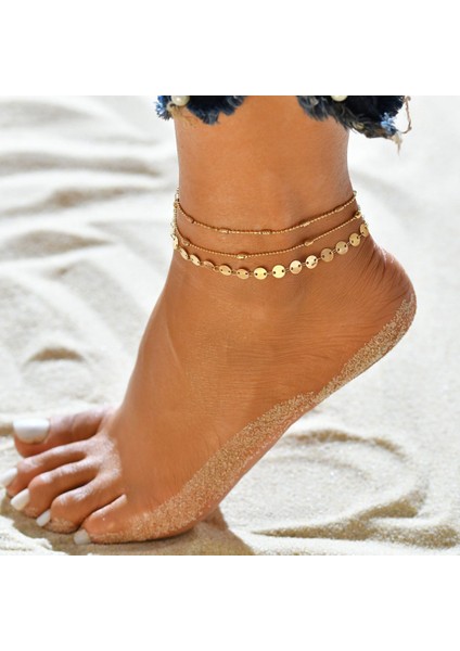 No.18 Boyutu Yeni Bohemian Çok Katmanlı Yaz Halhal Kadınlar Için Kumlu Plaj Ayak Bileği Bilezik Kızlar Yalınayak Ayak Zinciri Takı (Yurt Dışından)