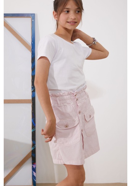 Pembe Beli Lastikli Düğmeli Kız Çocuk Şort Etek 18950 fiyatları