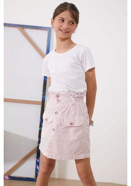 Pembe Beli Lastikli Düğmeli Kız Çocuk Şort Etek 18950 modelleri