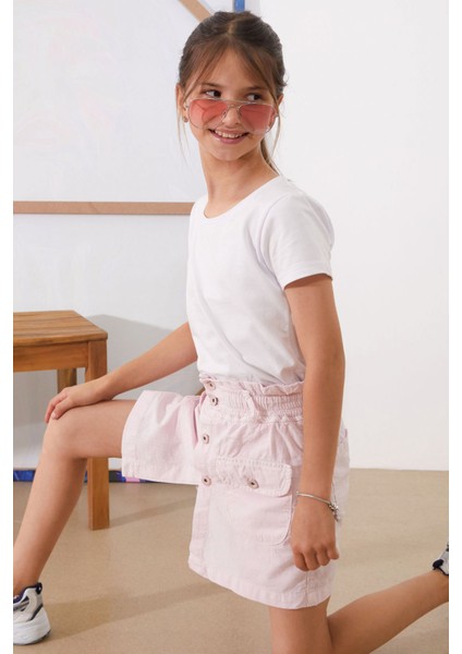 Pembe Beli Lastikli Düğmeli Kız Çocuk Şort Etek 18950 fırsatları