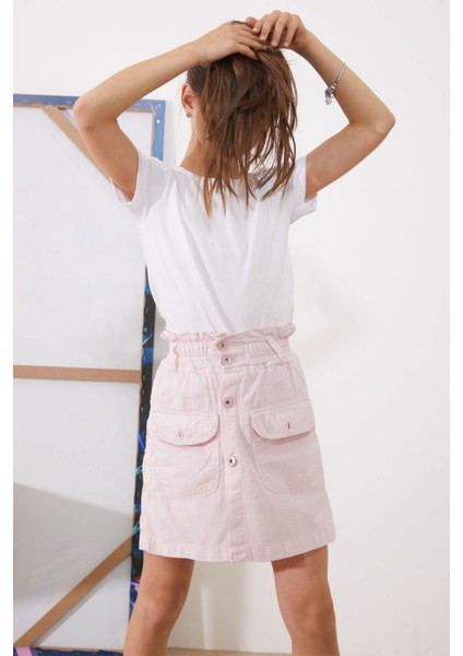 Pembe Beli Lastikli Düğmeli Kız Çocuk Şort Etek 18950 indirimleri