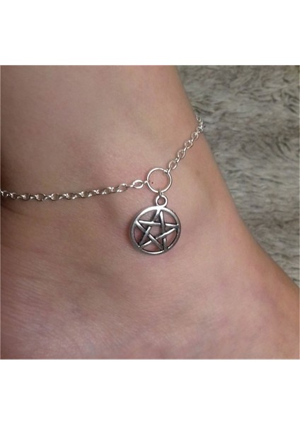 Gümüş Renk Pentagram Halhal , Wicca Halhal , Pentagram Halhal , Ayak Bileği Bileklik , Pagan , Wiccan , Plaj Takıları (Yurt Dışından)