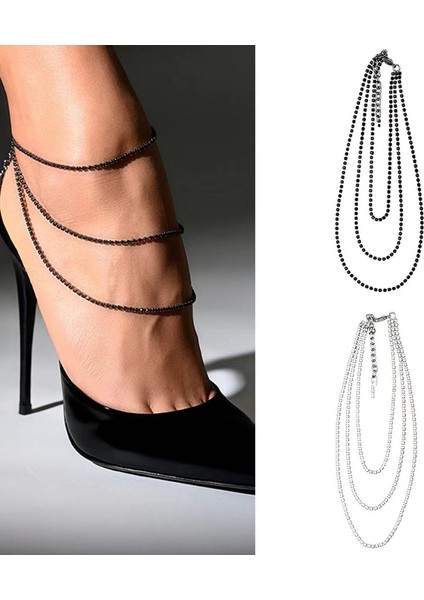 Gümüş Rhinestone 3 Katmanlar Halhal Bilezik Zincir Yüksek Topuk Dekor Kadınlar Için Lüks Kristal Bacak Halhal Zincir Ayak Takı Yalınayak Sandalet (Yurt Dışından) fiyatları