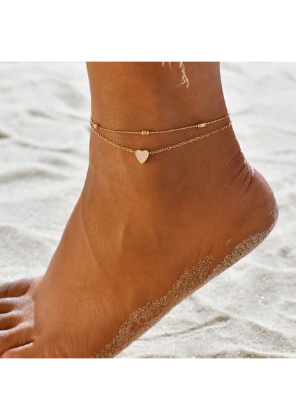 NO.50198 Boyutu Wukalo Bohemia Kristal Boncuklar Halhal Seti Moda Altın Renk Çapraz Kalp Ayak Bileği Bilezikler Kadınlar Için Yaz Plaj Ayak Takısı (Yurt Dışından)