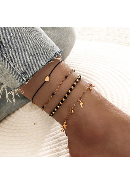 NO.50198 Boyutu Wukalo Bohemia Kristal Boncuklar Halhal Seti Moda Altın Renk Çapraz Kalp Ayak Bileği Bilezikler Kadınlar Için Yaz Plaj Ayak Takısı (Yurt Dışından) fiyatları