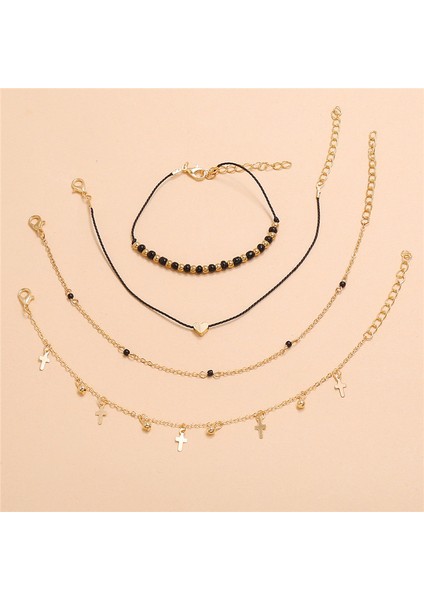 NO.50198 Boyutu Wukalo Bohemia Kristal Boncuklar Halhal Seti Moda Altın Renk Çapraz Kalp Ayak Bileği Bilezikler Kadınlar Için Yaz Plaj Ayak Takısı (Yurt Dışından) fırsatları