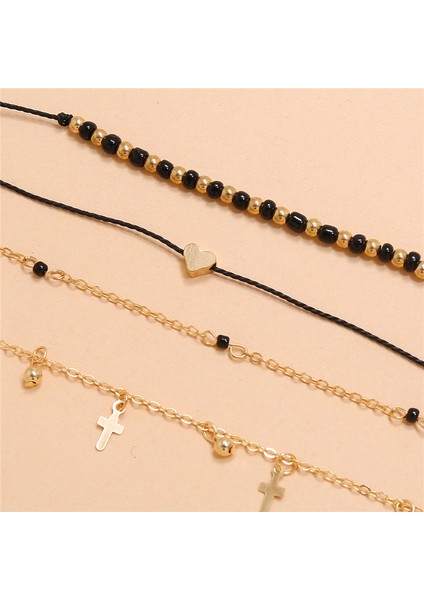 NO.50198 Boyutu Wukalo Bohemia Kristal Boncuklar Halhal Seti Moda Altın Renk Çapraz Kalp Ayak Bileği Bilezikler Kadınlar Için Yaz Plaj Ayak Takısı (Yurt Dışından) indirimleri