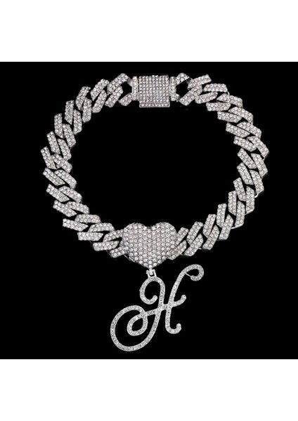Altın Tarzı H Trendy Buzlu Out Kristal El Yazısı Mektup Halhal Kadınlar Için Bling Aaa Prong Küba Bağlantı Ayak Bileği Zinciri A-Z Alfabe Halhal Punk Takı (Yurt Dışından)