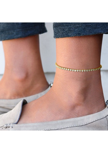Halhal Kadınlar Için Kübik Zirkonya Tenis Halhal Bilezik, Paslanmaz Çelik Istifleme Cz Ayak Zincirleri Trendy Yaz Hediyesi (Yurt Dışından)