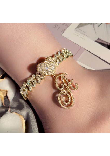 Altın Tarzı H Trendy Buzlu Out Kristal El Yazısı Mektup Halhal Kadınlar Için Bling Aaa Prong Küba Bağlantı Ayak Bileği Zinciri A-Z Alfabe Halhal Punk Takı (Yurt Dışından) indirimleri