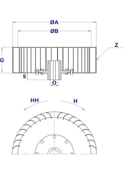 Çap 160 Boy 85 Delik 14 mm Sağ Yön Radyal Fan Pervanesi