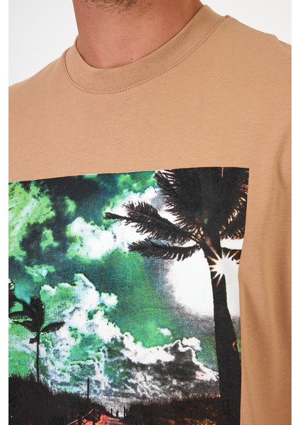 Erkek Bisiklet Yaka Hawaıı Baskılı T-shirt 7021 modelleri