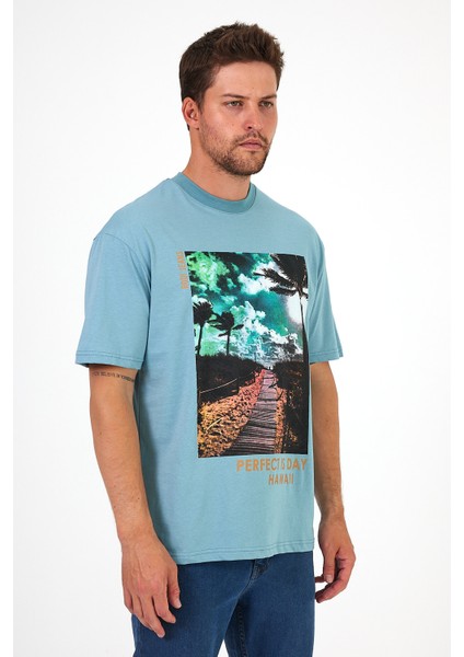 Erkek Bisiklet Yaka Hawaıı Baskılı T-shirt 7021 fiyatları