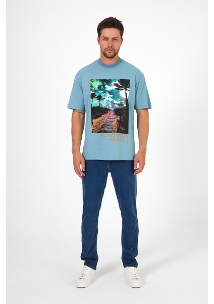 Erkek Bisiklet Yaka Hawaıı Baskılı T-shirt 7021 indirimleri